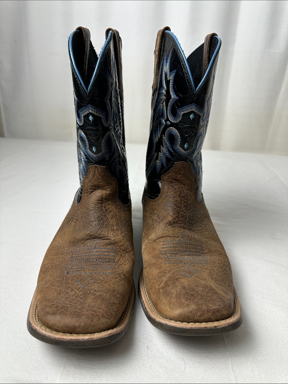 Ariat Brown Leather Cowboy Boots with Black & Blue Shaft